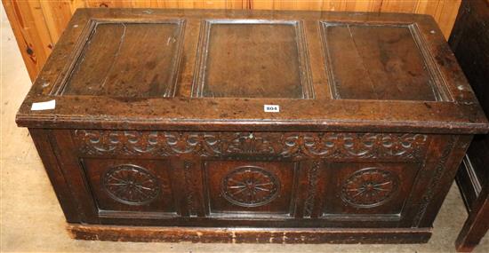 Carved oak panelled coffer